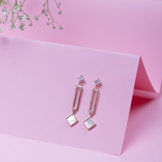 925 silver MOP long oval Earring Rosegold