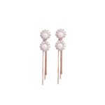 925 Sterling Silver Rosegold Two pearl Dangle Drop Earrings for Women