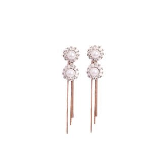 925 Sterling Silver Rosegold Two pearl Dangle Drop Earrings for Women