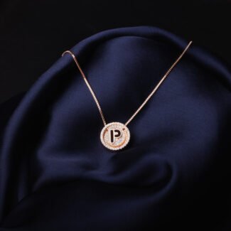 Dellis 925 Sterling Silver Round Initial 'P' Necklace RoseGold