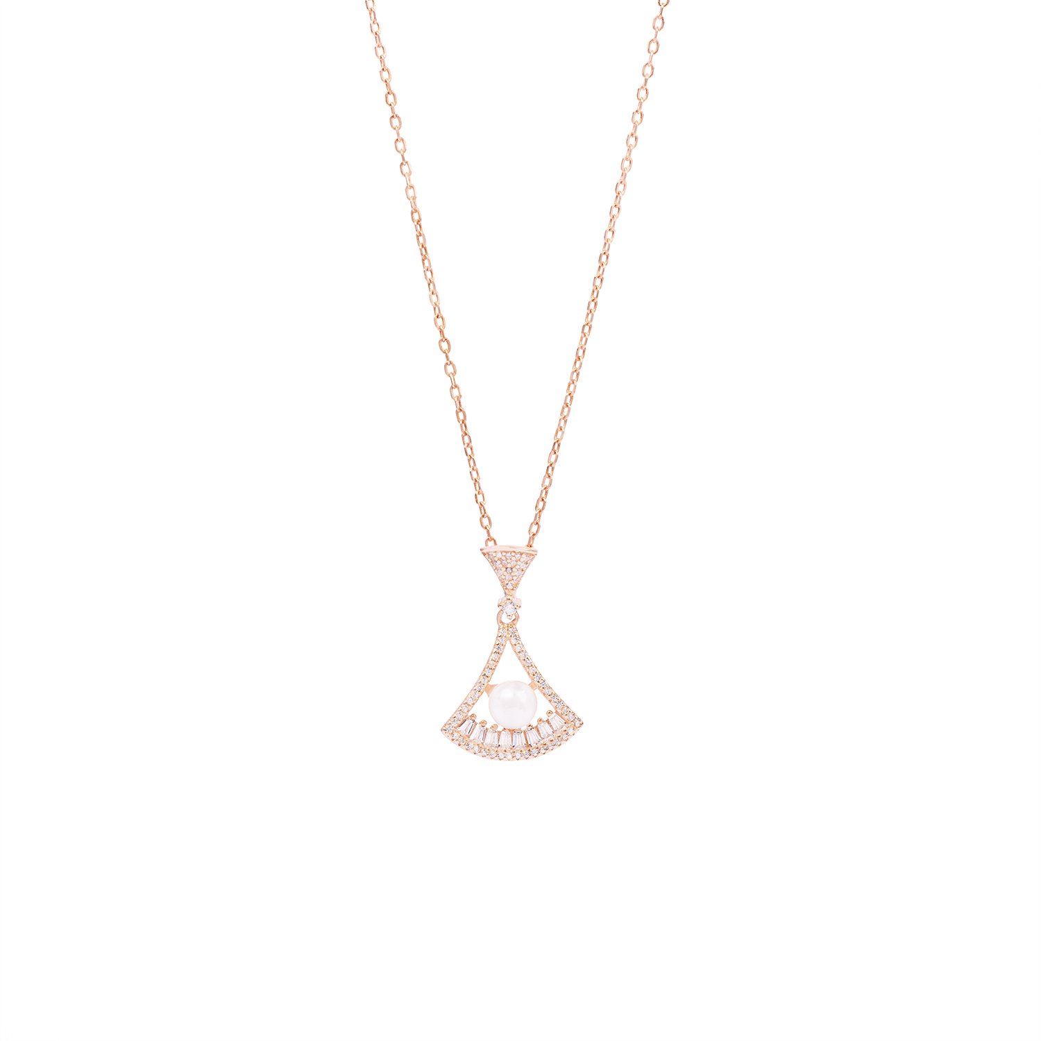Fan Drop Pearl Necklace RoseGold 925 Rosegold pearl necklace for women