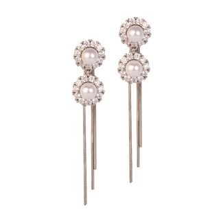 925 Sterling Silver Two pearl Dangle Drop Earrings for Women