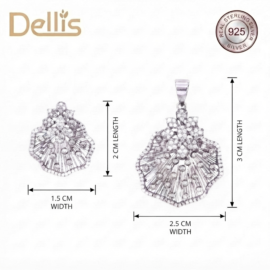925 Silver Sea Shell Pendant Stud Set for Women and Girls Stylish 925 Silver Pendant set